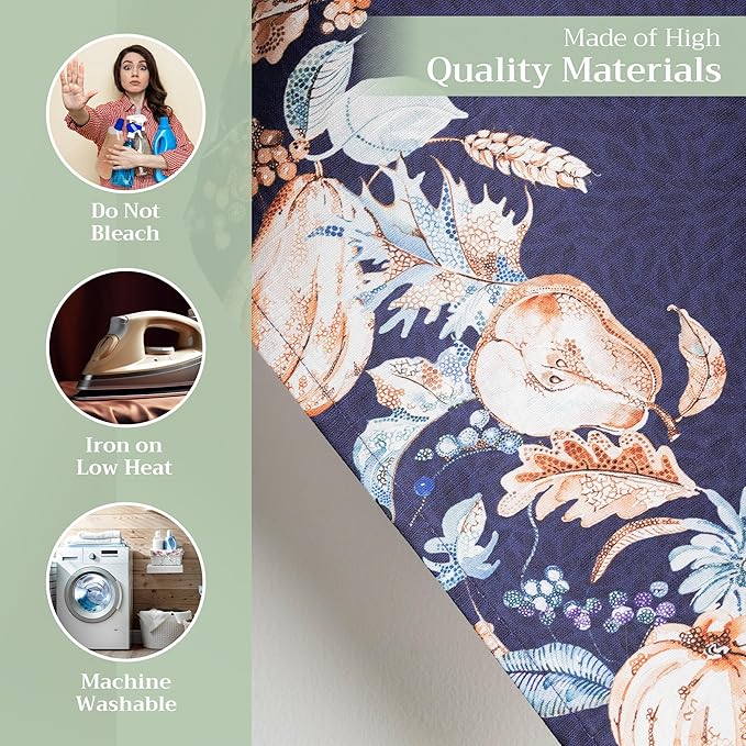 Maison d' Hermine Kitchen Towels Set of 3 100% Cotton 20" x 27.5" Reusable Cloth Tea Dish Towels Absorbent with Hanging Loop for Kitchen Dining Thanksgiving Christmas Decorations (Pumpkin Blues)