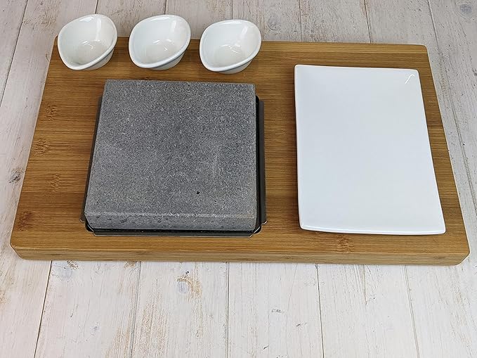 Black Rock Grill Steak On The Stone Set, Hot Rock Grill Table Top Lava Cooking Stone (One Standard Set)