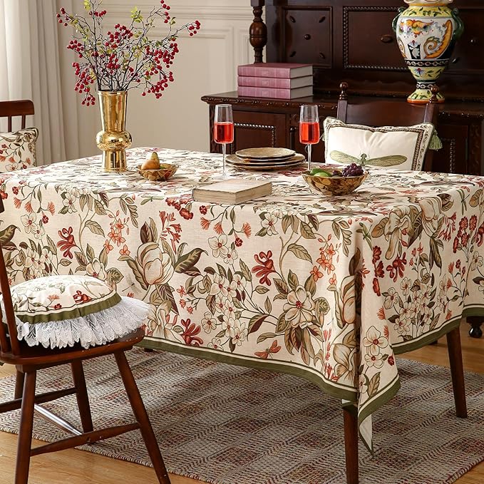 French Tablecloth for Square Tables,Linen Table Cloth with Colorful Flowers Pattern,Heavy Durable Table Cover for Dining Thanksgiving Kitchen Decor Party Banquet Christmas,55"*55"