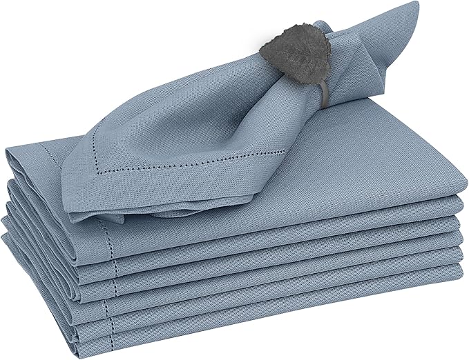 Ruvanti Premium Linen Napkins Set of 4-20x20 Inch, Classic Hemstitch, Mitered Corner Cloth Napkins ‎‎- Soft, Elegant Dinner Napkins Cloth Washable for Weddings, Parties, Everyday Use - Grey