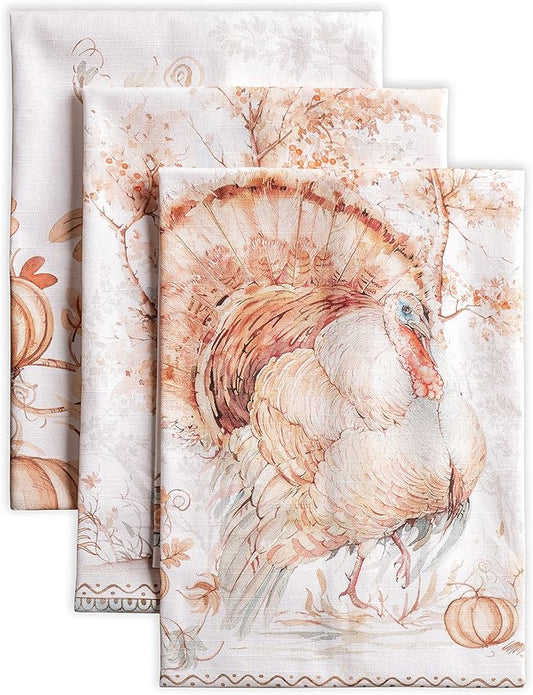 Maison d' Hermine Kitchen Towels Set of 3 100% Cotton 20" x 27.5" Reusable Cloth Tea Dish Towels Absorbent with Hanging Loop for Kitchen Dining Thanksgiving Christmas Decorations (Giving Thanks)