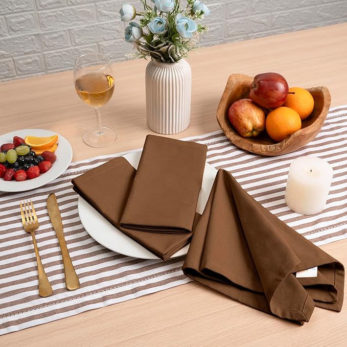 Blue Needles Solid Cloth Napkins Set of 6 Nut Brown 100% Cotton Dinner Napkins 18x18 inches - Soft, Reusable, Absorbent & Washable Fall Thanksgiving Linen, Ideal for Events, Parties & Everyday Use