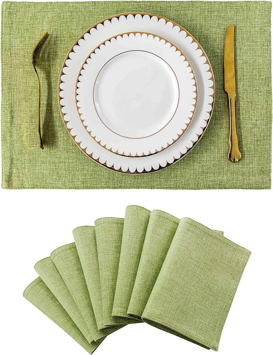 Home Brilliant Green Placemat Set of 8 Washable Place Mats Placemats Heat Resistant Sage Placemat for Dining Table Kitchen Table Mats Decor, Grass Green