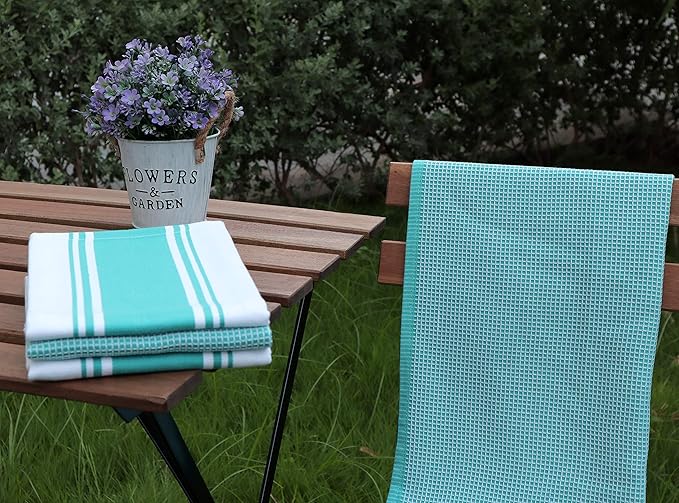 AMOUR INFINI Cotton Kitchen Towels - Set of 4 Highly Absorbent, Ultra Soft Waffle Weave Tea Towel with Hanging Loop - 20x28 Inch Quick Drying Dish Cloths for Cleaning (Teal)
