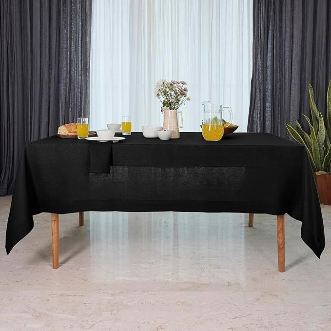 D'Moksha Homes Black Linen Tablecloth 54 x 72 Inch - 100% Pure Linen Tablecloth for Rectangle Tables - Machine Washable Table Cloth for Summer, Fall and Halloween