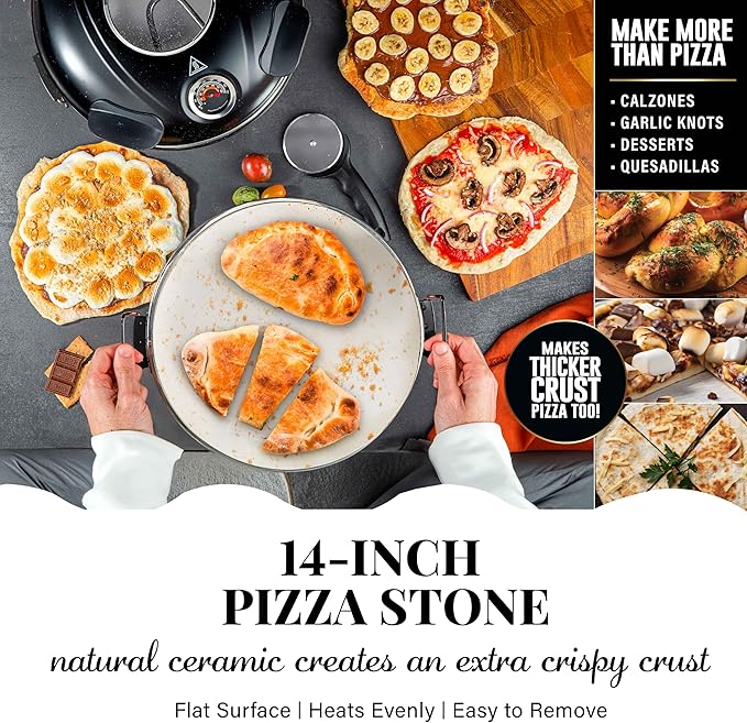 PIEZANO 14 Inch Extra Large Crispy Crust Pizza Oven – Family Sized Electric Pizza Oven Indoor Countertop Maker with Stone Heats up to 800˚F for Stone Baked Pizzeria Style at Home