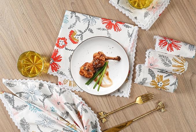 Bedding Craft Cloth Dinner Napkins Set of 12 – 18x18 Multicolor Lace Print – Durable Stylish Fabric Napkins Perfect for Dining, Weddings & Table Décor