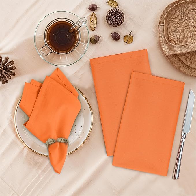 Ruvanti Cloth Napkins Set of 12, 18x18 Inches, 100% Cotton, Washable, Soft & Absorbent, Perfect for Wedding, Christmas, ‎Thanksgiving Dinners - Orange Peel