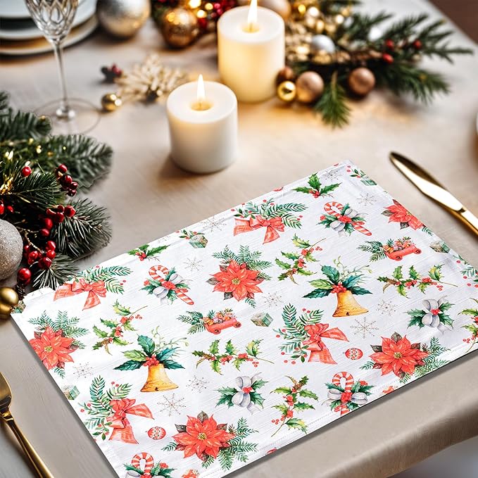 Maison d' Hermine Placemats Set of 4 100% Cotton Washable Cloth Place Mats, Reusable Table Mats for Thanksgiving Christmas Decorations Kitchen Dining Party Wedding Restaurant (Chromo, 13" x 19")