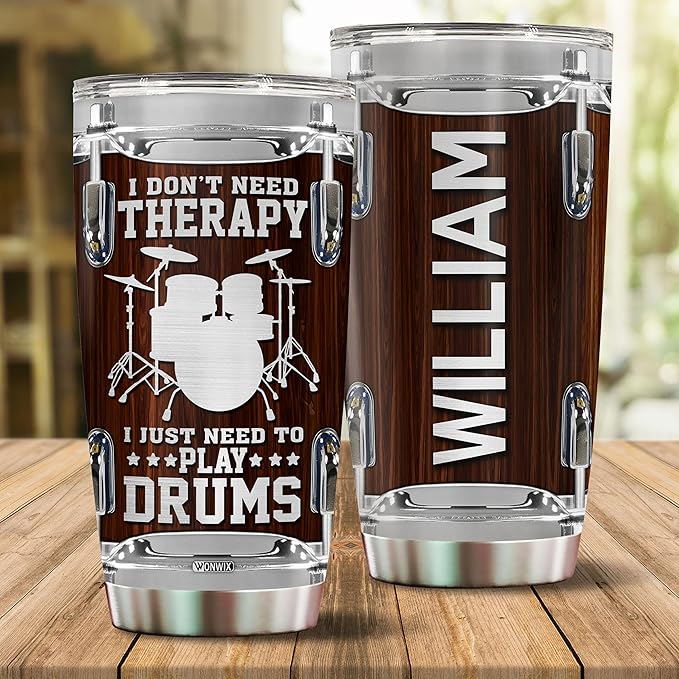 Personalized Drummer Gifts for Men Gift for Drummers Drum Players 20oz Travel Cup Coffee Mug Stainless Steel Insulated Tumbler with Lid Gift for Music Lovers