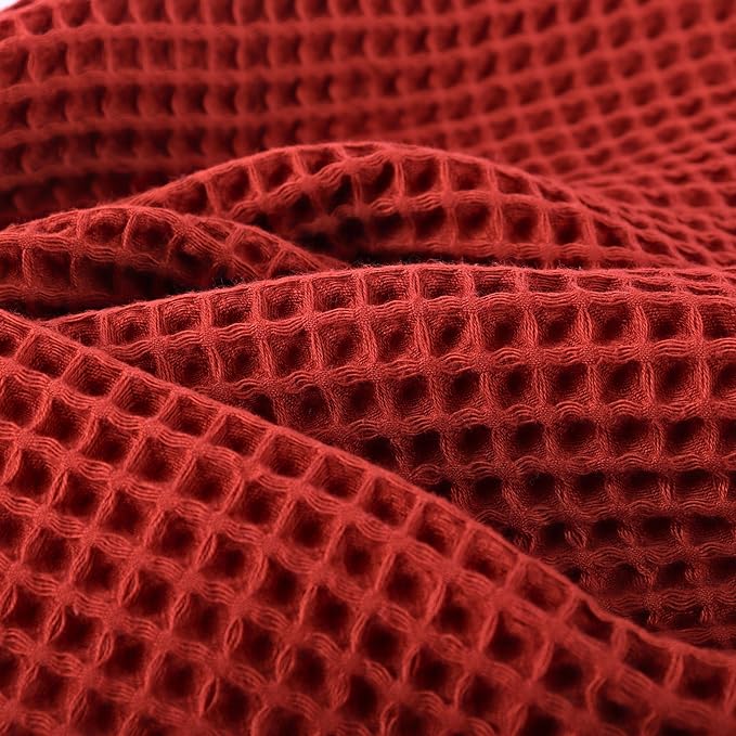 PÜSKÜL Organic Waffle Kitchen Towel 100% Turkish Cotton Set of 3 Red Brick - Premium Quality, Soft, Quick-Dry, Absorbent, Lint-Free Hand Towels 32X16 Inches (3, Brick)