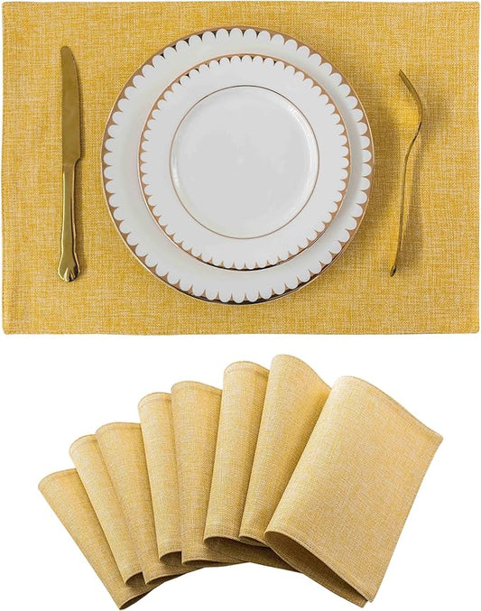 Home Brilliant Cloth Placemats Set of 8 Linen Placemat Washable Heat Resistant Dining Table Place Mats for Kitchen Table Holiday Dinner Fall Winter Decoration, Yellow