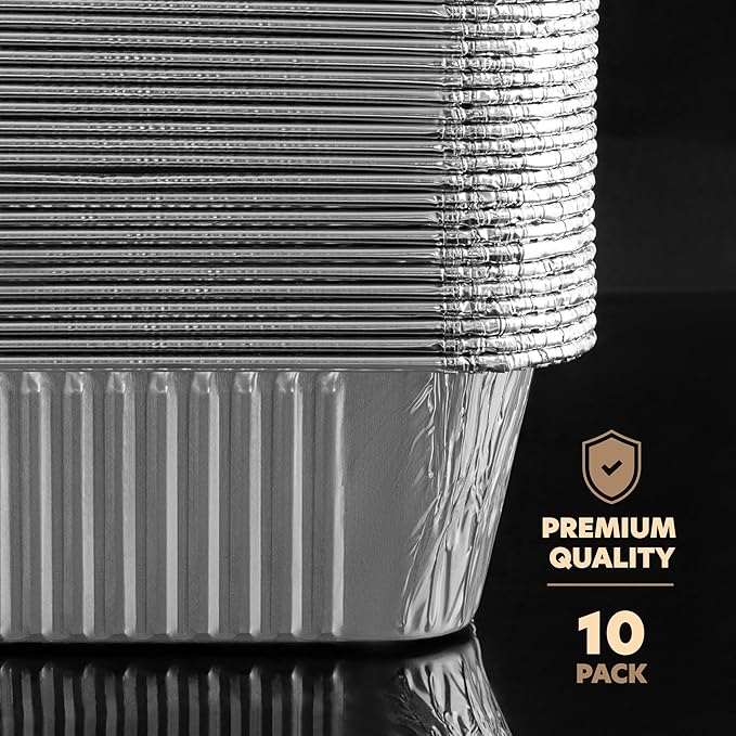 PLASTICPRO 10 Pack Aluminum Pans 13'' x 21" Disposable Pans with Covers Heavy Duty 20 lb Foil Pans for Baking and Cooking