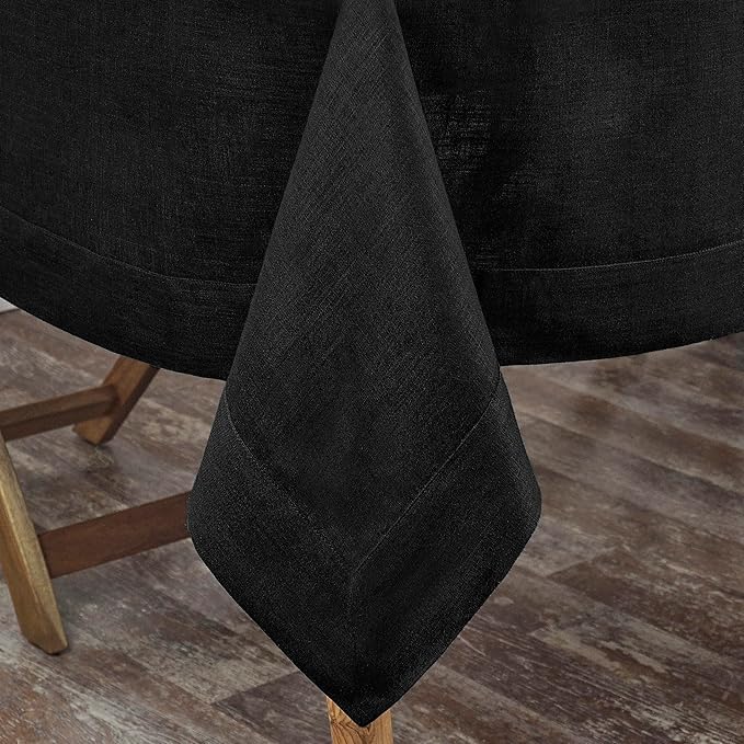 D'Moksha Homes Linen Black Tablecloth 60 x 102 Inch - 100% Pure Linen Rectangular Table Cloth - Machine Washable Tablecloth for Summer, Fall and Halloween