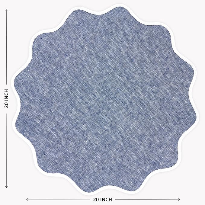 Solino Home Linen Scallop Cloth Napkins Set of 4-100% Pure Linen White and Chambray Indigo Dinner Napkins 20 Inch for Fall, Autumn - Giselle Scallop Edge, Handcrafted and Machine Washable