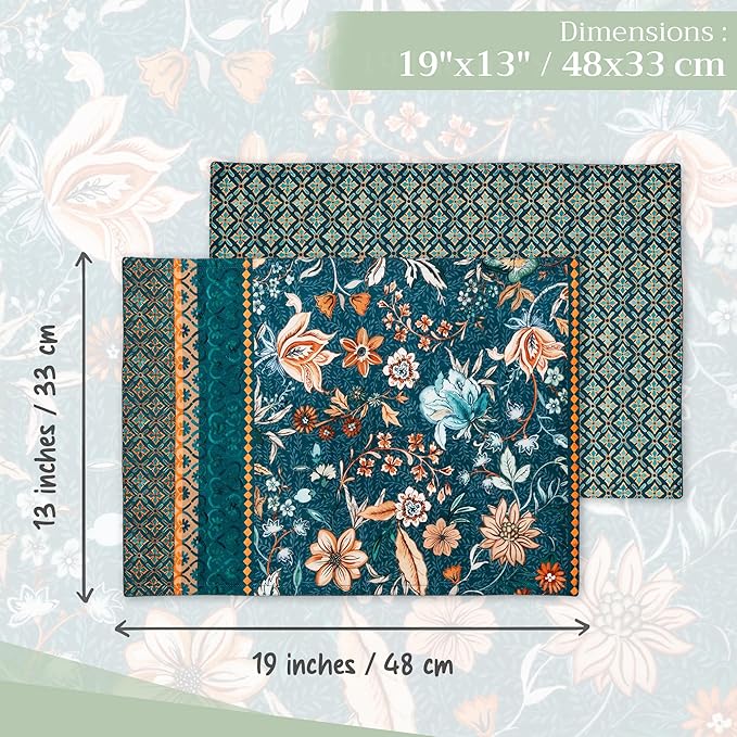 Maison d' Hermine Placemats Set of 4 100% Cotton Washable Cloth Place Mats, Reusable Table Mats for Thanksgiving Christmas Decorations Kitchen Dining Party Wedding (Luxury Loft - Dark Teal, 13" x 19")