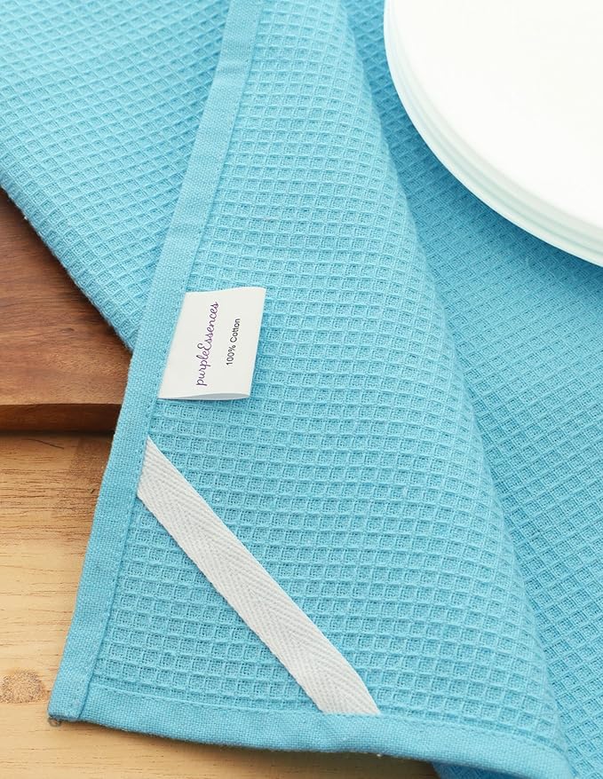 PurpleEssences Waffle Weave Kitchen Towel, 100% Cotton 15x25 Inches, with Hanging Loop Soft Absorbent Quick Drying Dish Cloth, Tea and Hand Towels, 6 Pack - Christmas Holiday Winter - Aqua Blue