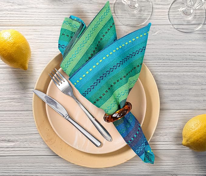 Ramanta Home Salsa Stripe Teal Oversized Cloth Napkins 20x20 Inches, Cotton Soft & Durable Table Dinner Napkin Ideal for Thanksgiving, Christmas, Wedding | Washable Kitchen Fabric for Everyday Use