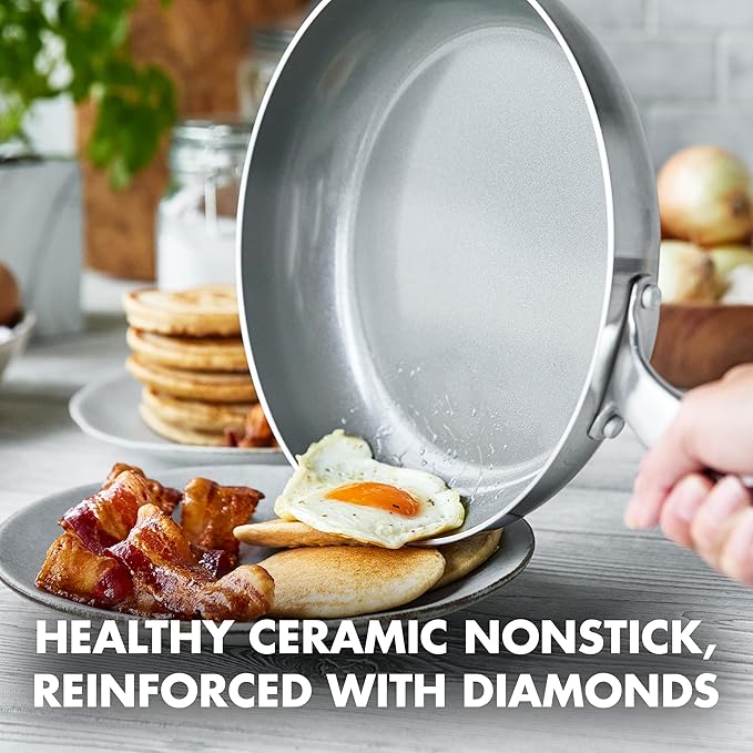 GreenPan Chatham Tri-Ply Stainless Steel 12 Piece Cookware Pots and Pans Set, PFOA and PFAS-Free, Multi Clad, Induction, Fry Saute Sauce Pans, Stock Pot, Dishwasher Safe, Oven & Broiler Safe, Silver