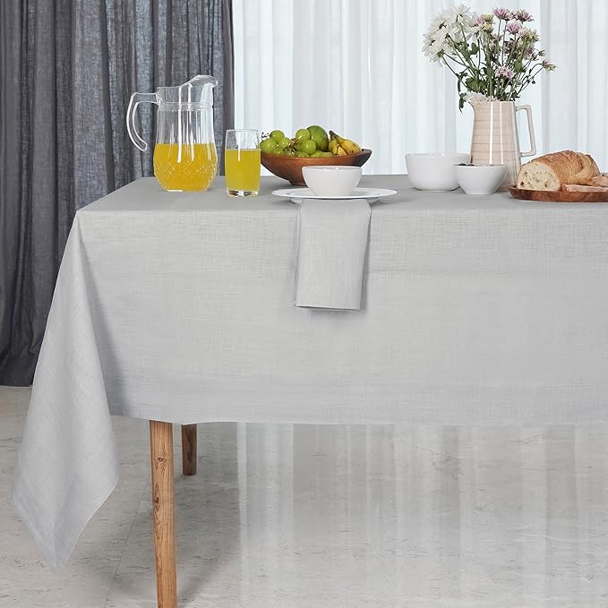 D'Moksha Homes Linen Tablecloth 60 x 108 Inch - 100% Pure Linen Silver Grey Tablecloth for Rectangle Tables - Machine Washable Table Cloth for Fall, Autumn and Halloween