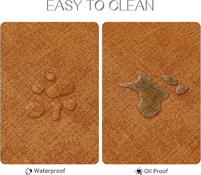 Romanstile Fall Vinyl Placemats Set of 4-12 X 18 Inch - Heat Resistant Place Mats 100% Waterproof Oilproof Wipeable Reversible Faux Leather Table Mats for Kitchen/Dining/Party/Outdoor, Orange