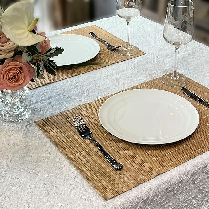 ANDSTAR Set of 4 Pcs Bamboo Placemats Sushi Rolling Mat Japanese Style Natural Anti-Slip Bamboo Placemats Washable Heat-Resistant Table Mats for Dining Room and Kitchen（Brown）