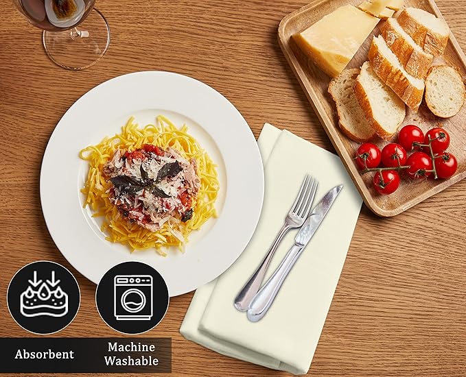 Ruvanti Cloth Napkins Set of 12, 18x18 Inches Napkins Cloth Washable, Soft, Durable, Absorbent, Cotton Blend. Table Dinner Napkins Cloth for Hotel, Lunch, Restaurants, Wedding Parties - Ivory/Cream