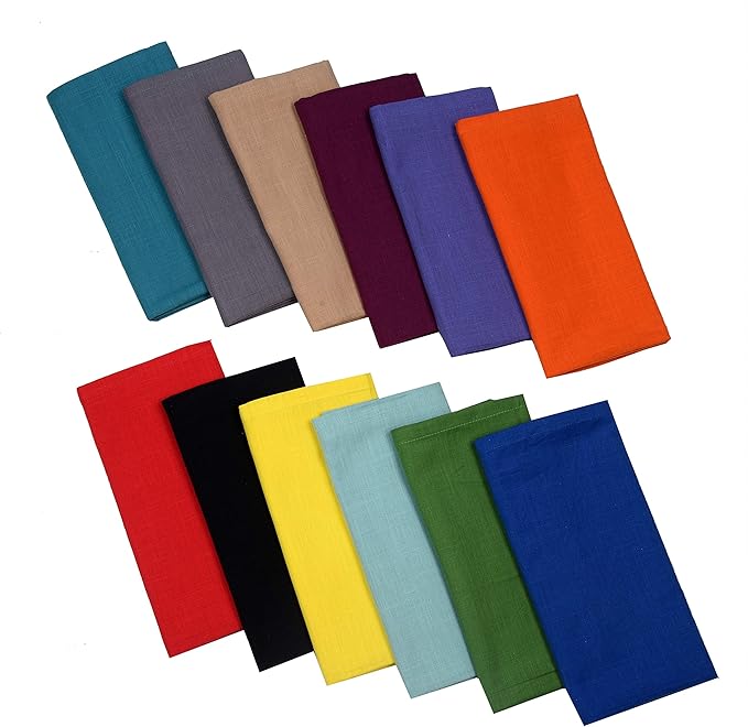 Urban Villa Napkins Solid Slub Set of 12 MUL Color Dinner Napkins Size 20X20 in Cloth Napkins Cotton Cloth Napkins Premium Quality Mitered Corner Ultra Soft Dinner Napkins