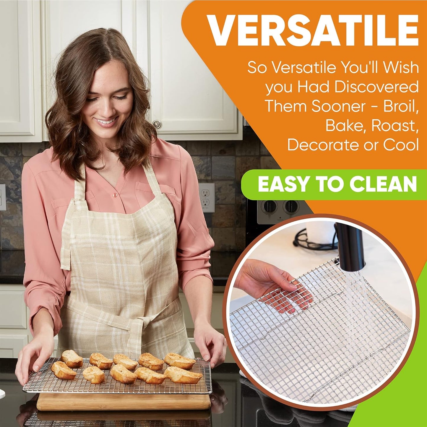 Spring Chef 10 x 15 Inch Stainless Steel Cooling Rack for Cooking & Baking - Heavy Duty Cookie Cooling Rack for Kitchen - Oven Safe - Fits Jelly Roll Pan - Dishwasher Safe