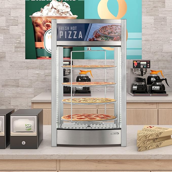 KoolMore 12 in. Commercial Pizza Display Warmer with 4 Rotating Racks in Stainless-Steel, ETL Listed (KM-HPD4-12)