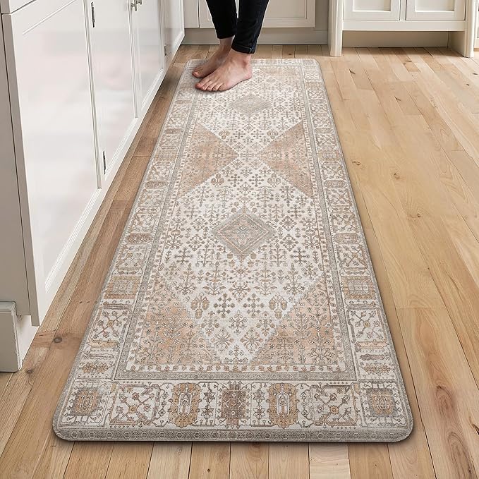 GENIMO Kitchen Mats for Floor, Washable Anti Fatigue Mat for Cushioned, 17.3"x59", Waterproof Kitchen Rugs, Non Slip Foam Comfort Standing Mat Rug for Home, Runner, Sink, Laundry, Oleander