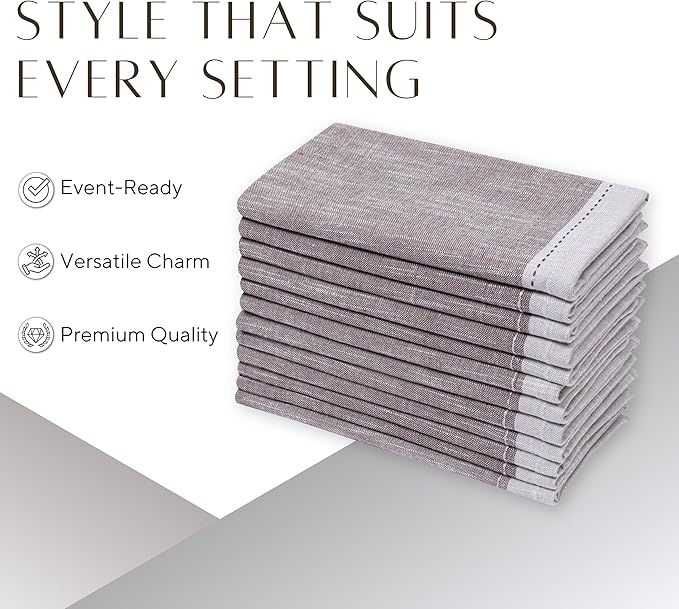 Ramanta Home Cloth Napkins Set of 4 Textured Cotton 18x18 - Premium Contrast Border Fall Thanksgiving Dinner Napkins for Christmas Farmhouse Wedding, Soft Washable Table Linen for Everyday Use - Brown