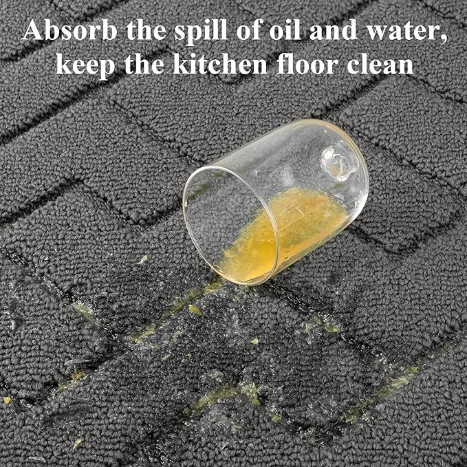 hicorfe Kitchen Rugs and Mats Sets,Super Absorbent Polypropylene Non-Slip Rug,Soft Comfort Floor Mat,Washable for Kitchen,Hallway,Office,Sink,Laundry(24" x 35",Grey)