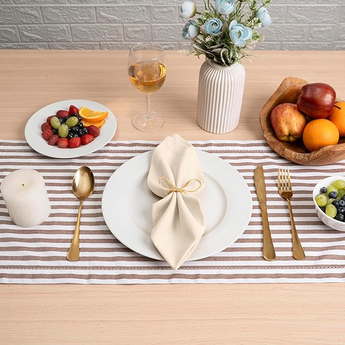 Blue Needles Set of 12 Hemstitch Linen Napkins 100% Cotton Cream Cloth Dinner Napkins 18x18 inches, Soft, Reusable, Absorbent, Washable, Ideal for Fall Thanksgiving Events, Parties & Everyday Use