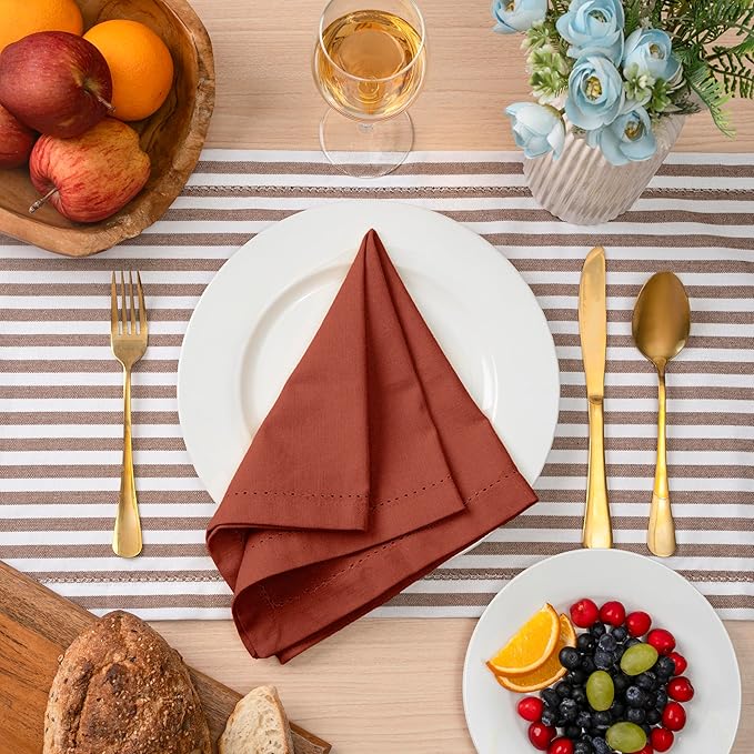 Blue Needles Set of 6 Hemstitch Linen Napkins 100% Cotton Rust Cloth Dinner Napkins 18x18 inches, Soft, Reusable, Absorbent, Washable, Ideal for Fall Thanksgiving Events, Parties & Everyday Use