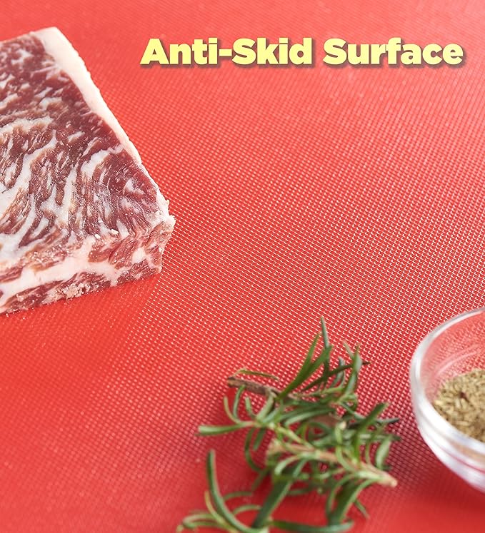 CURTA 6-Piece NSF 24" x 18" x 1/2" Multi-Colored Flexible Cutting Board Kit with Stainless steel Storage Rack, Color Coded Plastic Chopping Board with Anti Slip Surface Dishwasher Safe