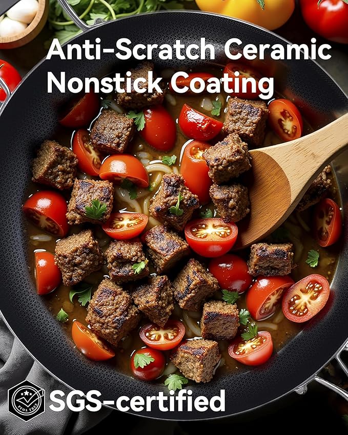 12 Inch Hybrid Non-Stick Stainless Steel Frying Pan - With Lid & Helper Handle, Induction Compatible Skillet, Dishwasher Safe, Oven Safe, Ideal for All Stovetops & Versatile Cooking