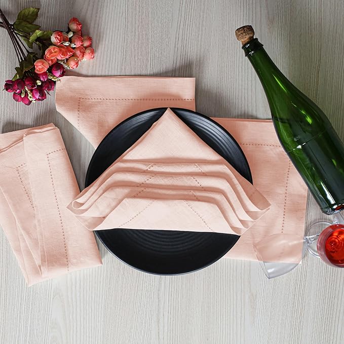 Bedding Craft Linen Napkins Set of 4 Rose Water -100% Linen Size 18"x18" with Retail Gifting Package,Wedding, Dinner Napkins, Fabric, Machine Washable Dinner Hemstitched