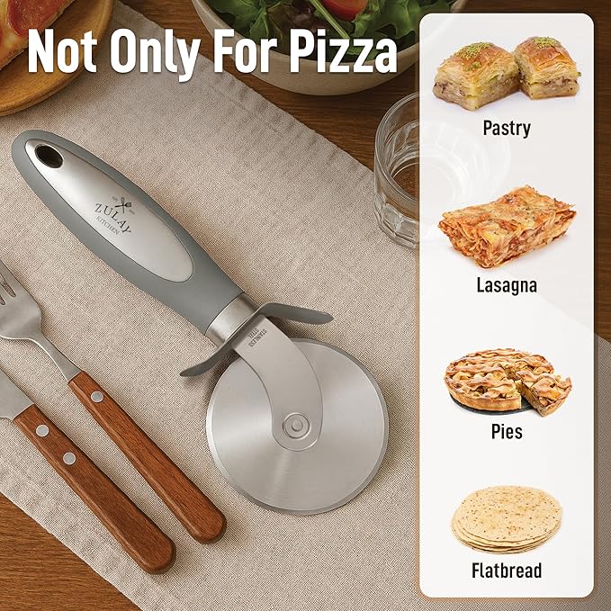 Zulay Kitchen Premium Pizza Cutter - Durable Stainless Steel Pizza Cutter Wheel - Easy-to-Clean, Easy-to-Use Pizza Slicer - Super Sharp with Non-Slip Handle - Dishwasher Safe Pizza Wheel (Grey)