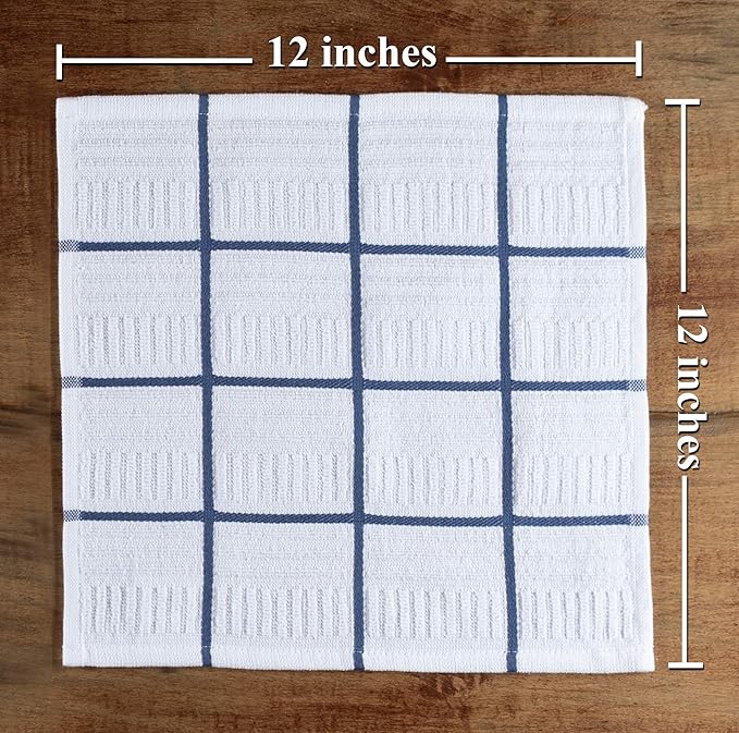 Sticky Toffee Cotton Dishcloths Set of 8, Dark Blue and White, 12 x 12 in, Absorbent Reusable Tea Towels and Cleaning Cloths, Oeko-Tex Cotton
