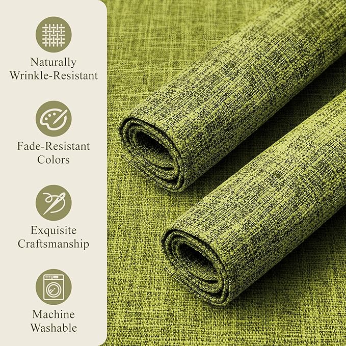 KXN Placemats Set of 4, Dual-Layer Thickened Faux Linen Table Mats, Heat Resistant & Wrinkle-Free, Machine Washable Cloth Place Mats for Kitchen Dining Indoor Outdoor (Green)