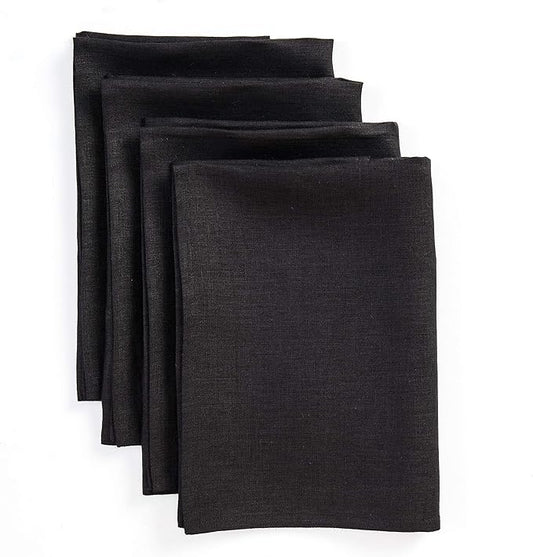 Solino Home Black Linen Napkins Set of 4 - 100% Pure Linen Cloth Washable Dinner Napkins 20 x 20 Inch for Fall, Autumn, Winter, Thanksgiving, Christmas, Holiday - Fete