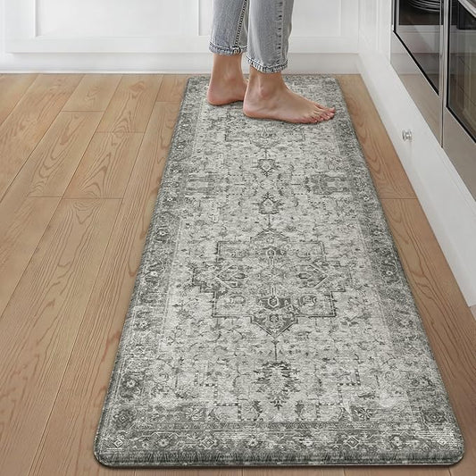 GENIMO Kitchen Mats for Floor, Washable Anti Fatigue Mat for Cushioned, 17.3"x59", Waterproof Kitchen Rugs, Non Slip Foam Comfort Standing Mat Rug for Home, Runner, Sink, Laundry, Vintage Grey