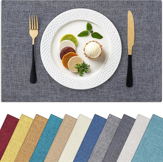 Homaxy Cloths Placemats for Dining Table Set of 4, Heat Resistant Washable Cotton Linen Blend Table Mats, Easy to Clean Place Mats for Indoor Outdoor Party Kitchen Decoration, Charcoal Gray