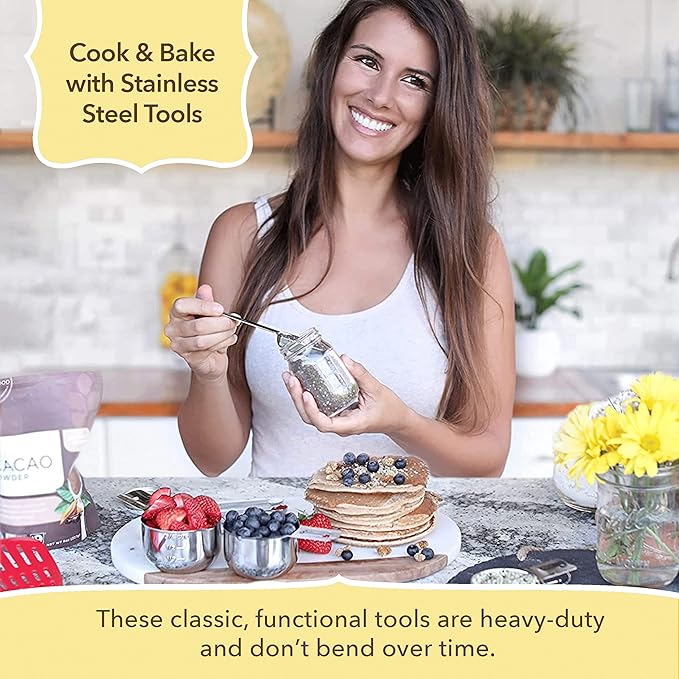 Measuring Cups and Spoons Set of 15, Stackable Cups, Long Handle with Leveler Fits Narrow Jars, 304 Premium Stainless Steel, Kitchen Gadgets for Liquid & Dry Ingredients Cooking Baking