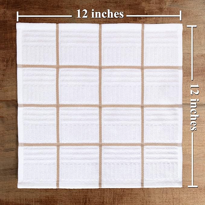 Sticky Toffee Cotton Dishcloths Set of 8 – 12x12 in Tan and White Dish Towels, Reusable and Absorbent Tea Towels for Cleaning or Drying, Oeko-Tex Cotton