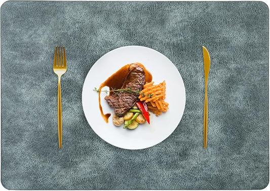 ICEDOG 12"x17" Waterproof PU Placemats - Faux Leather Heat-Resistant & Reversible Table Mats | Oil-Proof, Non-Slip for Kitchen, Dining, Outdoor BBQ (6, Bule)