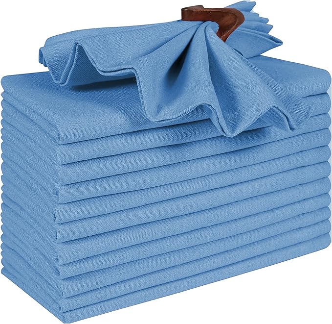 Bedding Craft Cotton Dinner Napkins Set of 12 – 18x18 Light Blue – Machine Washable Fabric Napkins Ideal for Weddings, Thanksgiving, Christmas & Everyday Dining