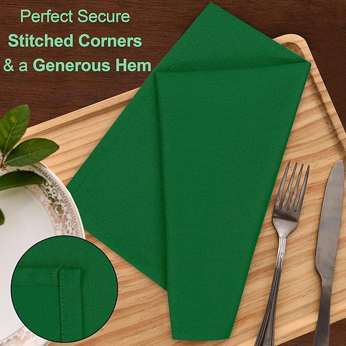 Ruvanti Cloth Napkins Set of 12, 18x18 Inches Napkins Cloth Washable, Soft, Durable, Absorbent, Cotton Blend. Table Dinner Napkins Cloth for Hotel, Christmas Parties, Restaurant, Wedding - Dark Green