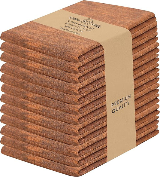 Urban Villa Halloween Cloth Napkins Black/Orange Dinner Napkins (Set of 12) 20"x20" 100% Cotton Slub Chambray Absorbent Napkins Soft Durable Reusable Washable Ideal for Everyday wedding Parties Events